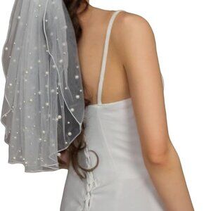Bridal Pearl Tulle Short Veil for Women Girls Wedding Party Accessories
